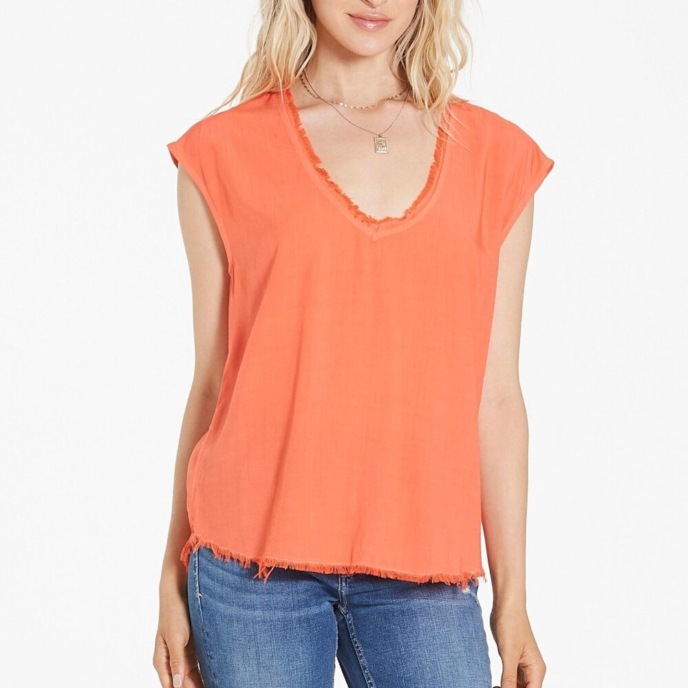 NWT - Dear John Yanis Frayed Hem Top in Poppy
